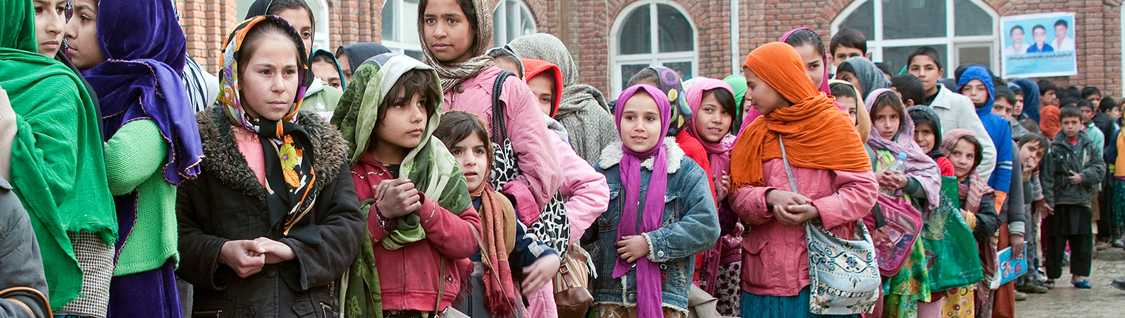Refugee children standing in line