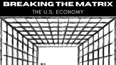 A poster featuring a cage-like tunnel leading to stacks of coins in a depreciation graph formation.