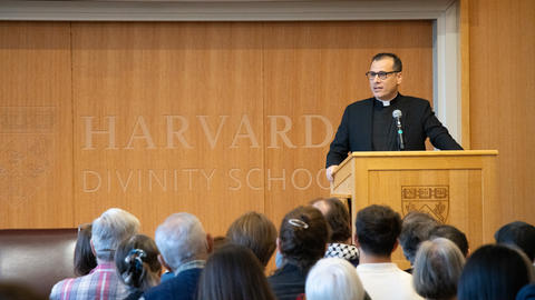 Reverend Munther Issac, author of "Christ in the Rubble: Faith, the Bible, and the Genocide in Gaza" speaks at Harvard Divinity School.