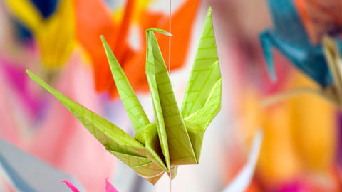 A colorful origami crane