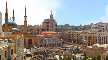 Skyline of Beirut that includes buildings of different religious traditions