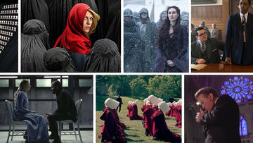 Collage of TV and movie images connected to religion
