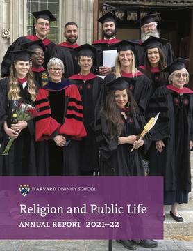 Religion and Public Life Annual Report 2021-22 cover with MRPL graduates in their caps and gowns